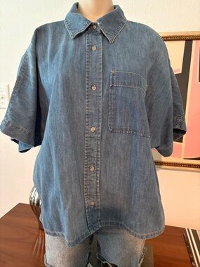 Zara Denim Button-Down Shirt in Blue